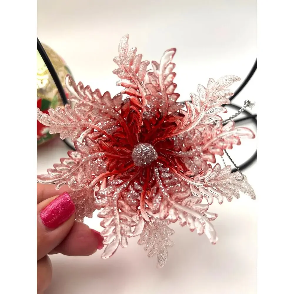 Hallmark Keepsake Ornament Gold Indent Poinsettia Design 1998 & Acrylic Ornament